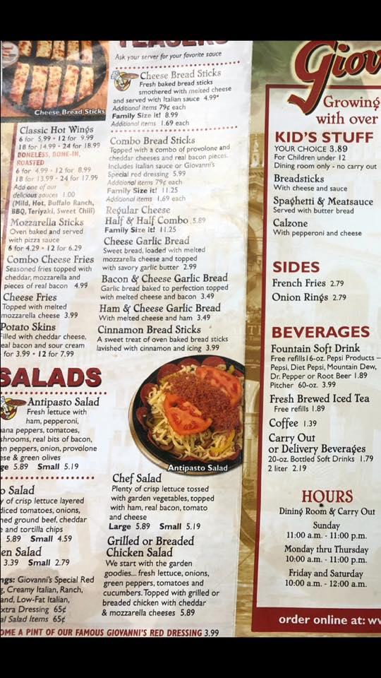 Menu At Giovannis Pizzeria Man