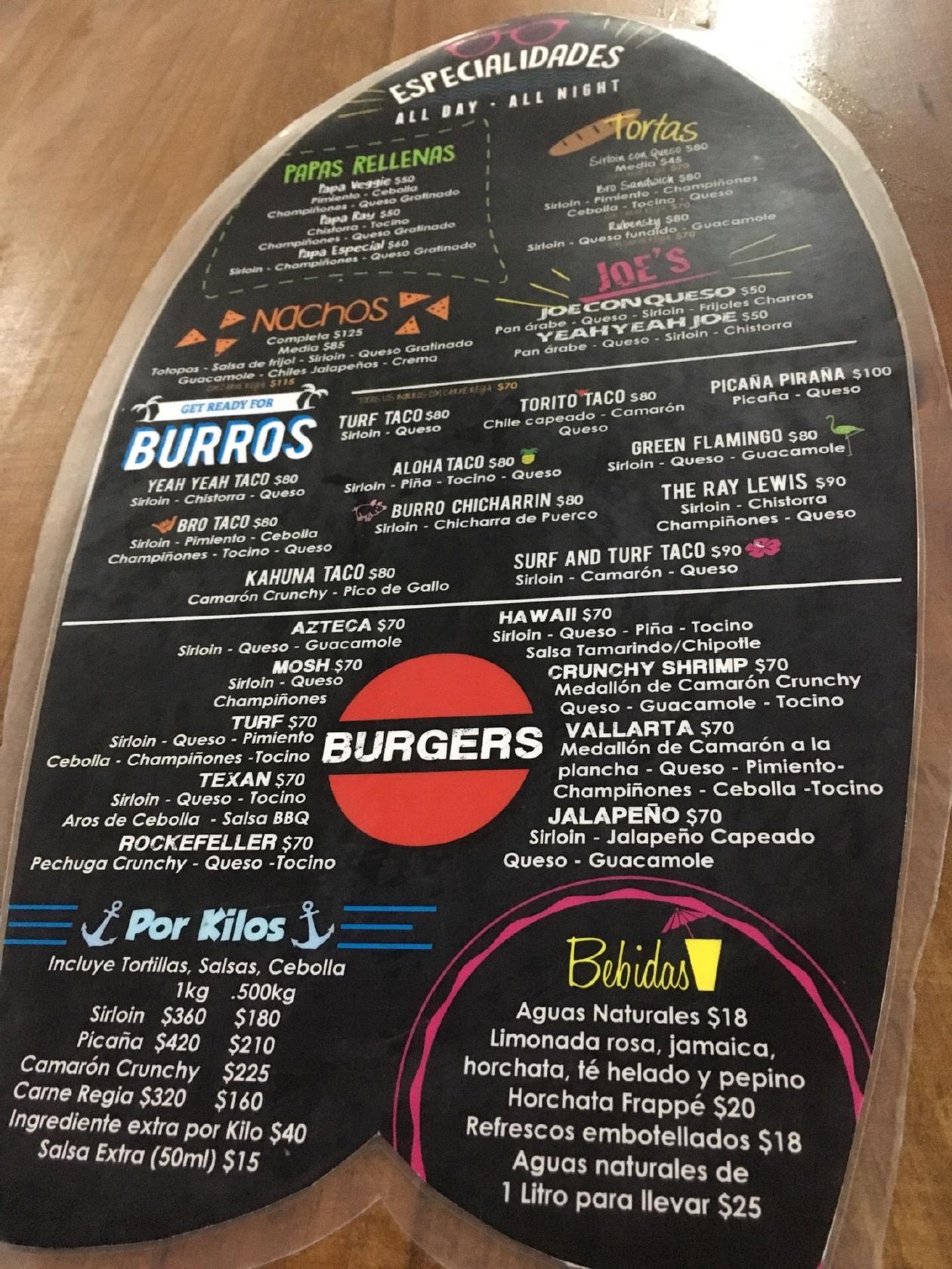 Menu at Surf and Turf Taco restaurant, Merida, Calle 41 num 285 x 40 Fraccionamiento