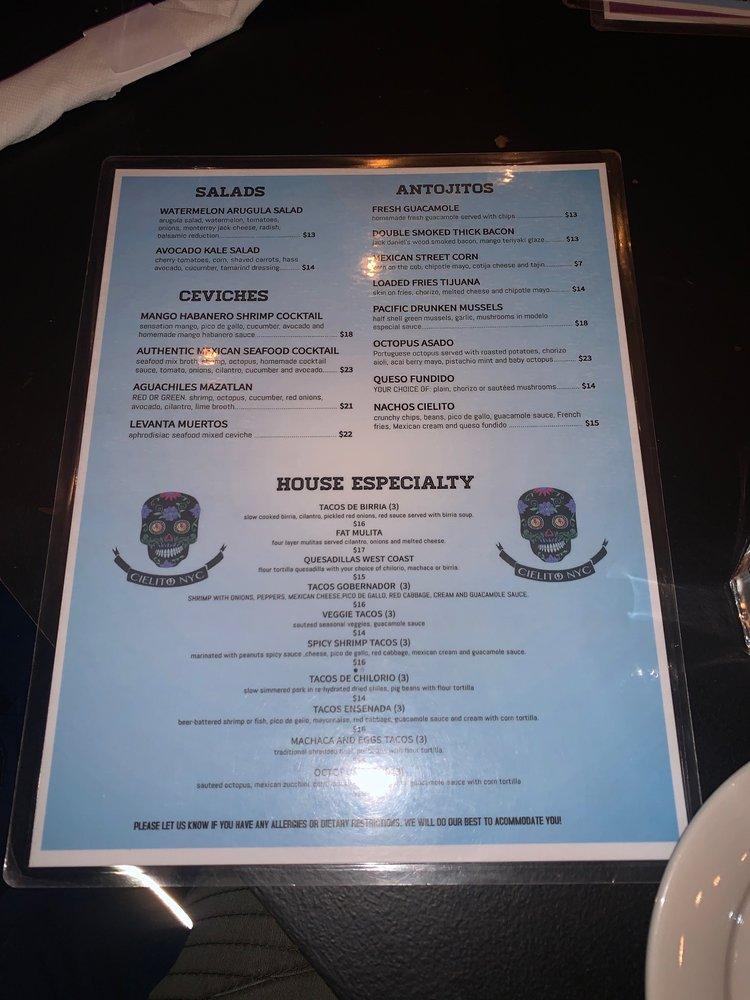 Menu at Cielito Restaurant Astoria NYC, New York City, 3302 36th Ave