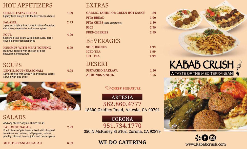 Menu at Kabab Crush Corona restaurant, Corona