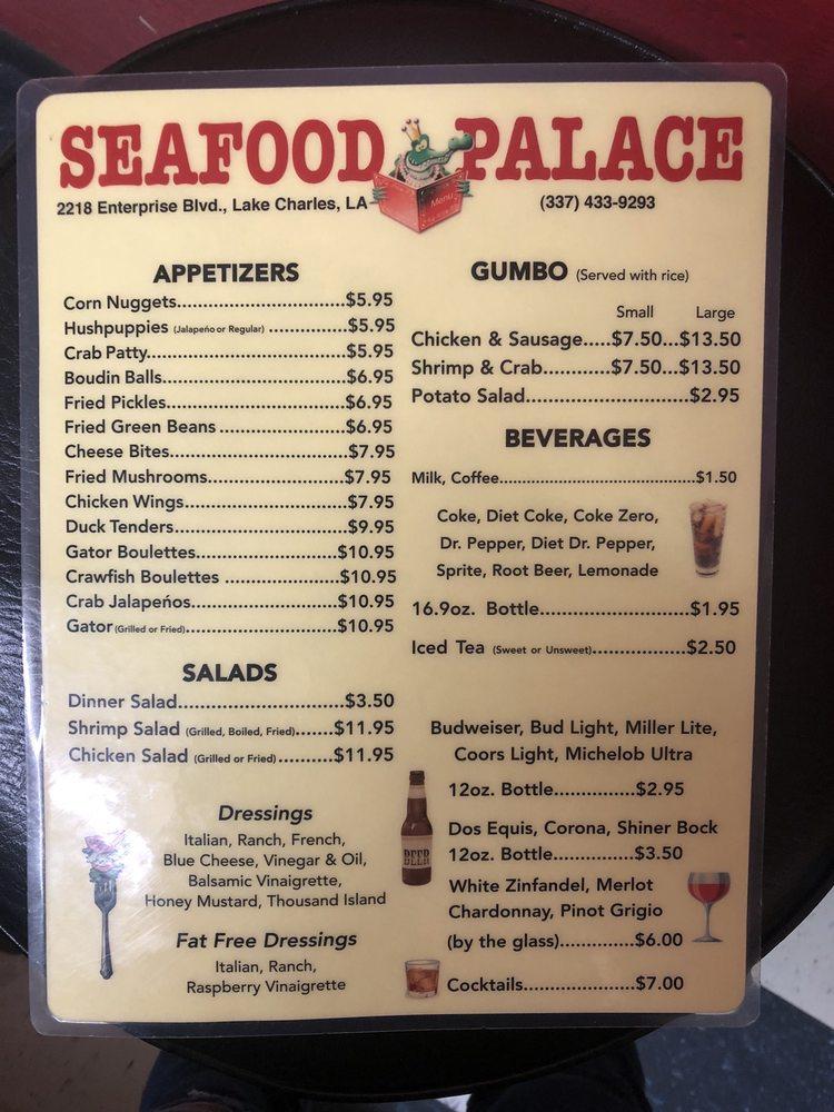 Menu At Seafood Palace Restaurant Lake Charles Enterprise Blvd