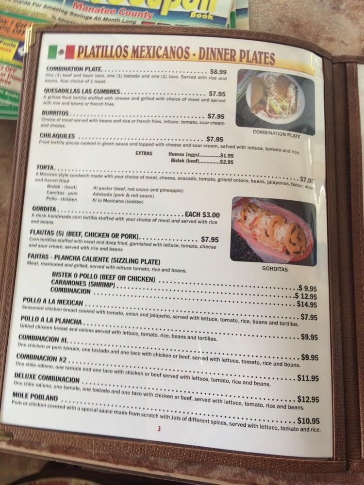 Menu at El Primo Taqueria restaurant, Bradenton