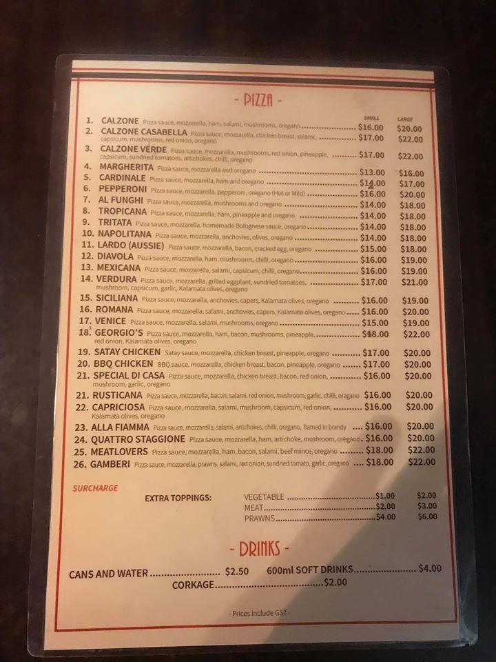 Menu at Pizzeria Porcini, Hope Island