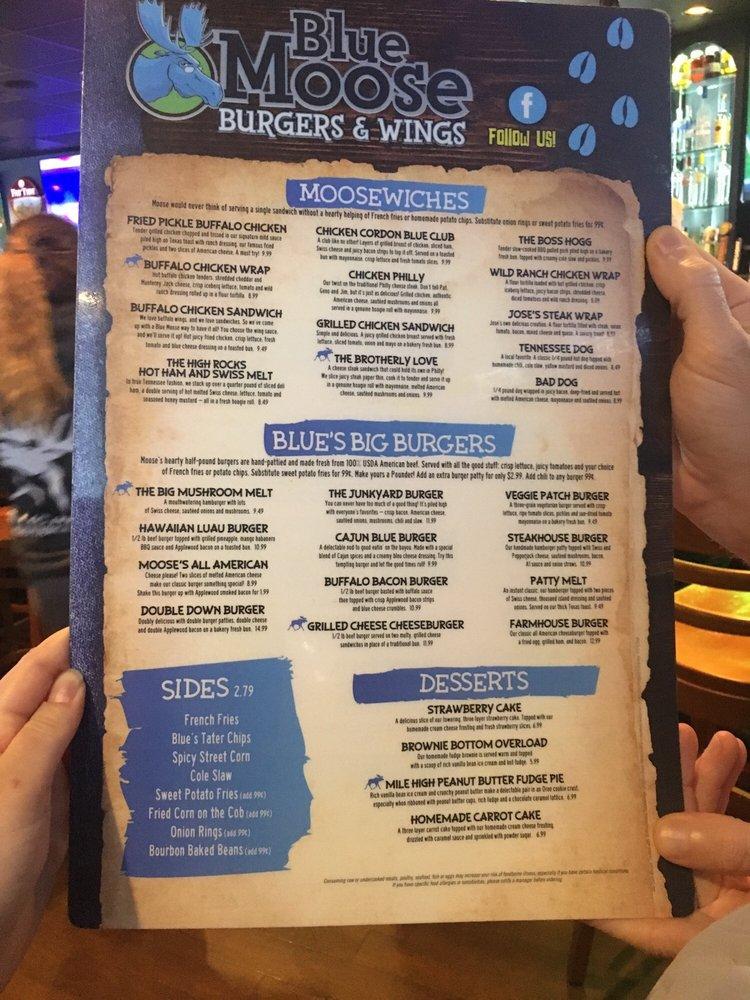 Menu at Blue Moose Burgers & Wings pub & bar, Pigeon