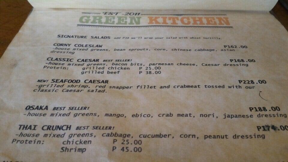 Menu at Green Kitchen restaurant, San Fernando, 2MX8+8JG