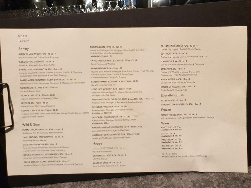 Menu at Trillium Beer Garden pub & bar, Boston