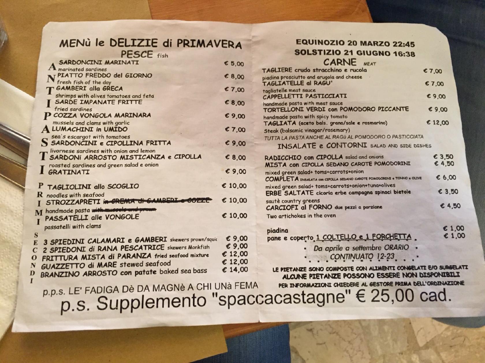 Menu da Il Portolotto ristorante, Rimini