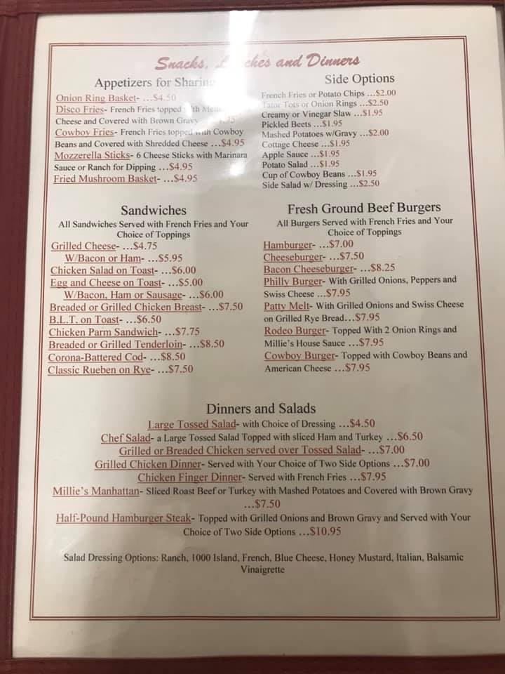 Menu at Millie McGee's Gosport Diner Restaurant, Gosport