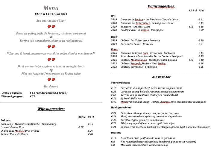 Menu at Restaurant 't Notenhof, Londerzeel