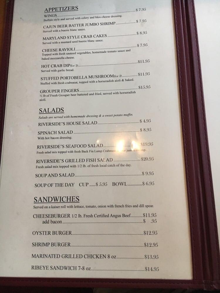 Menu at Riverside Steak & Seafood steakhouse, Swansboro