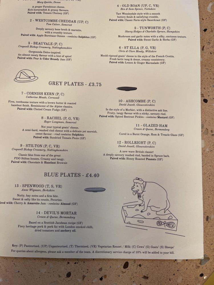 Menu at Pick & Cheese The Cheese Bar Covent Garden, London