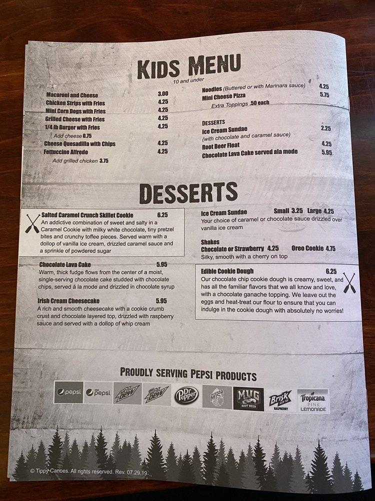 Menu at Tippy Canoes pub & bar, Osceola