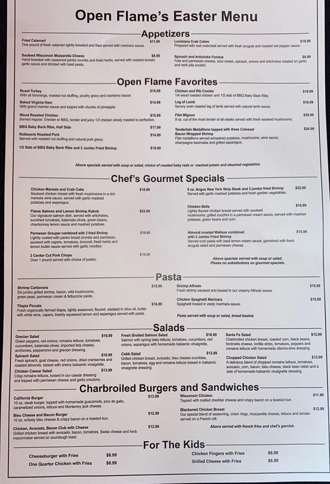 Menu at Open Flame pizzeria, Hales Corners