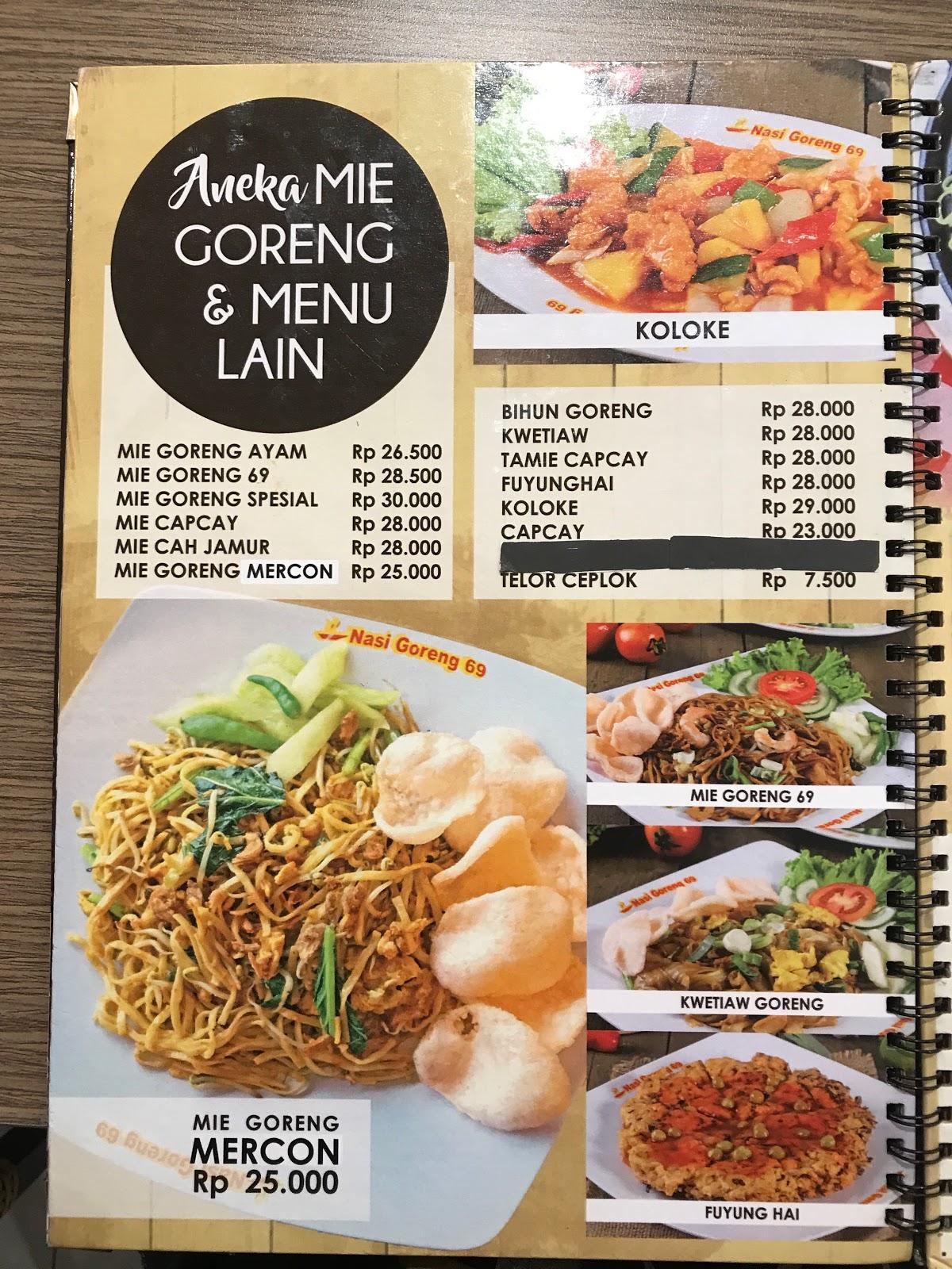 Menu at Nasi Goreng 69 restaurant, Surabaya, PP5V+943