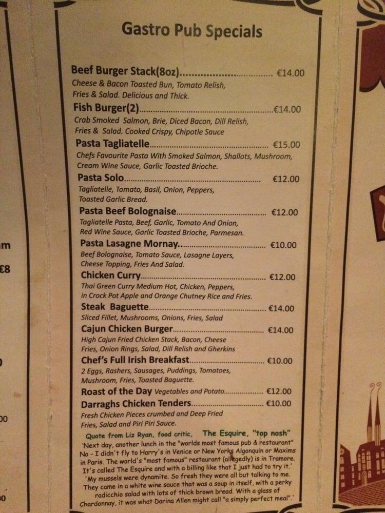 Menu at Raglan Road Traditional Irish Pub, Tramore