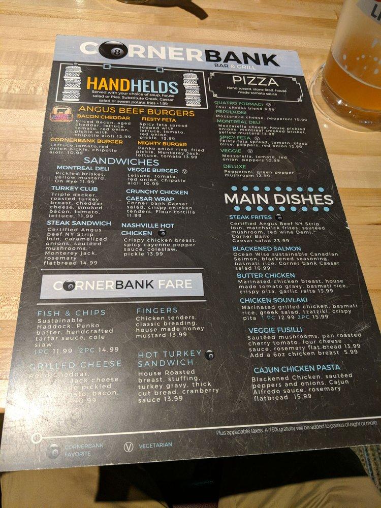 Menu at The Corner Bank Sports Bar & Grill, Toronto