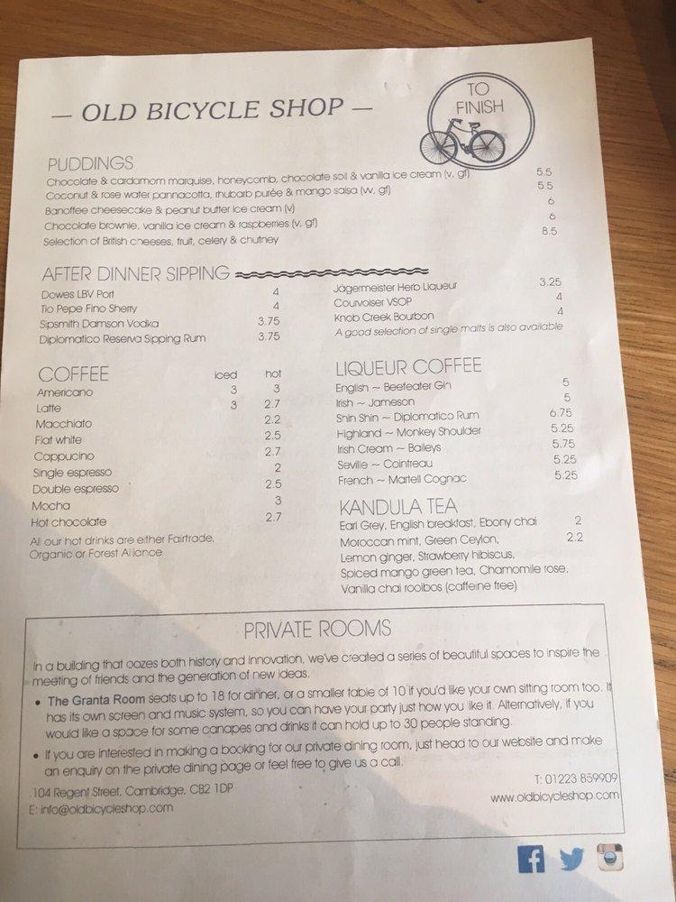 Menu at The Old Bicycle Shop pub & bar, Cambridge