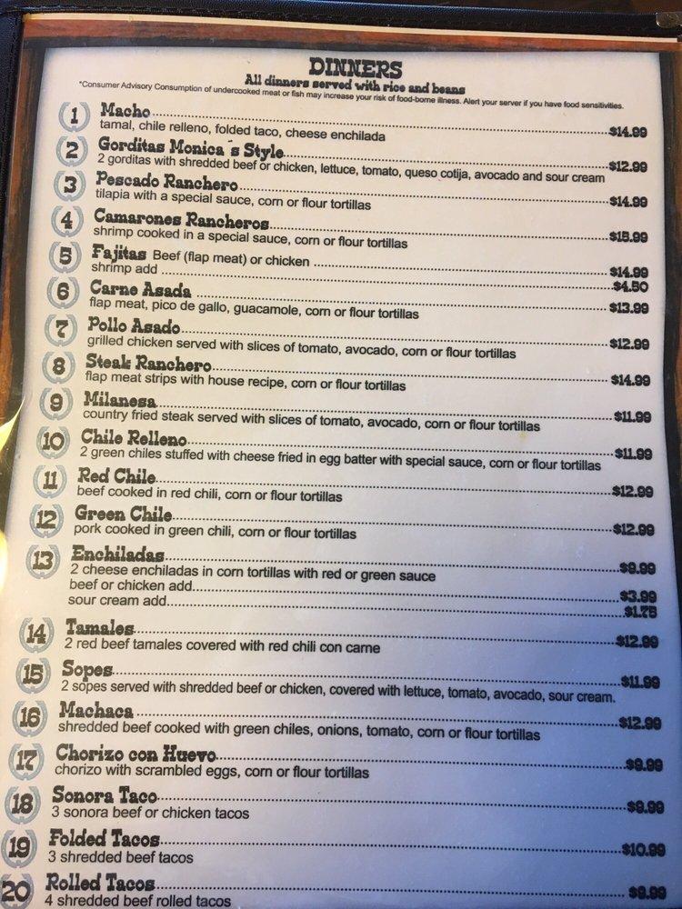 Menu at Las Herraduras Mexican Restaurant, Yuma