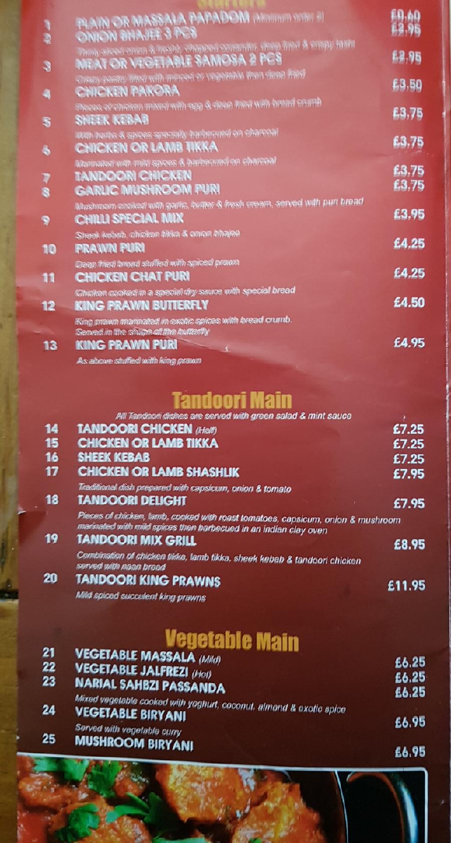 Menu at RED CHILLI restaurant, Penryn