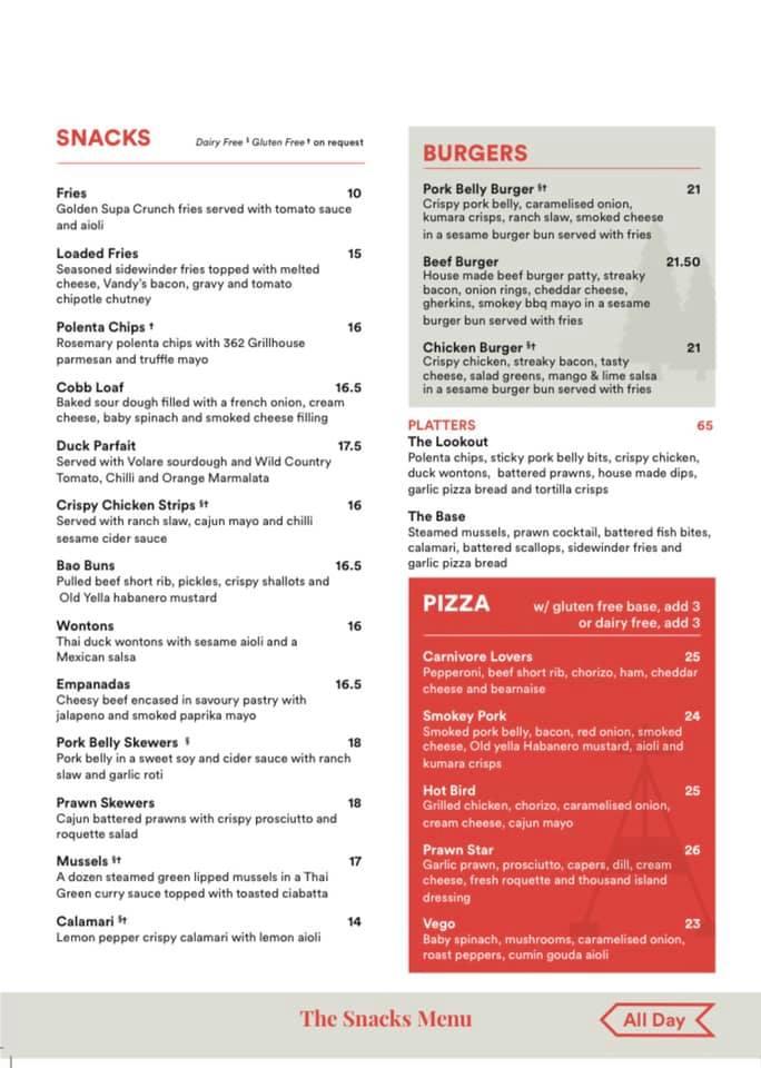 Menu at The Lookout Bar and Kitchen, Hamilton