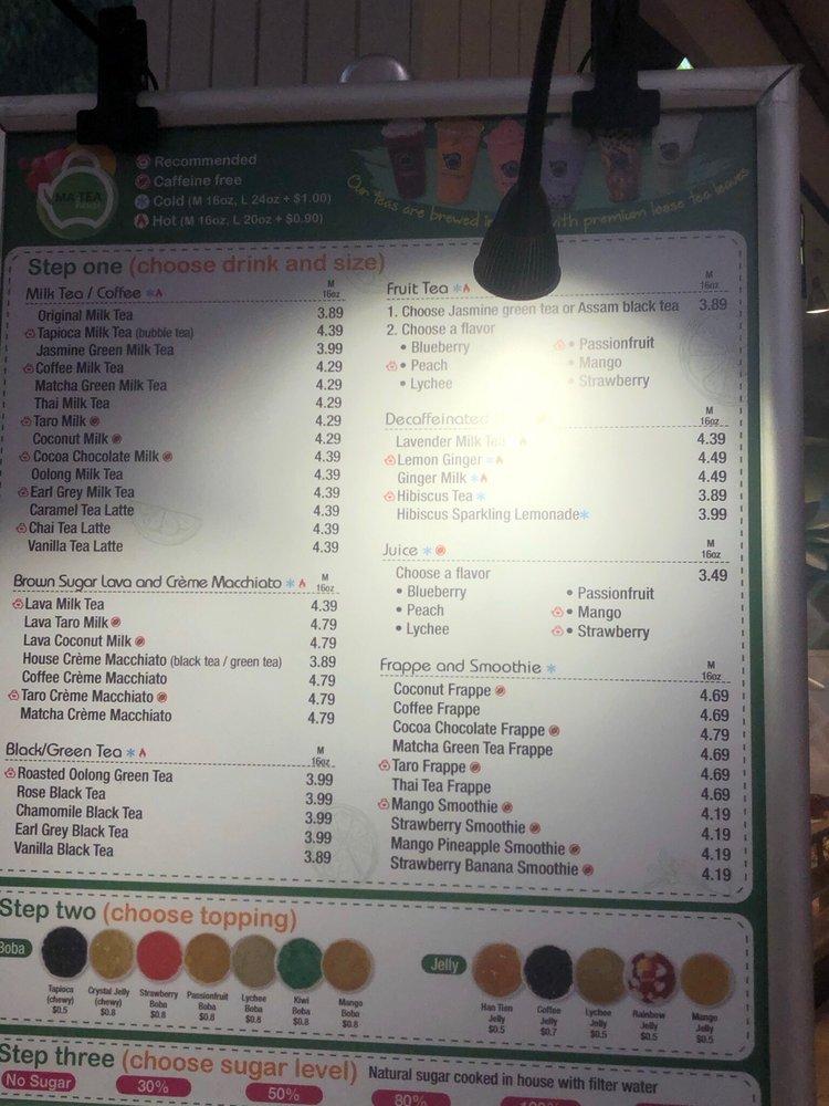 Carta del pub y bar Ma Tea House, Aurora, Fox Valley Ctr