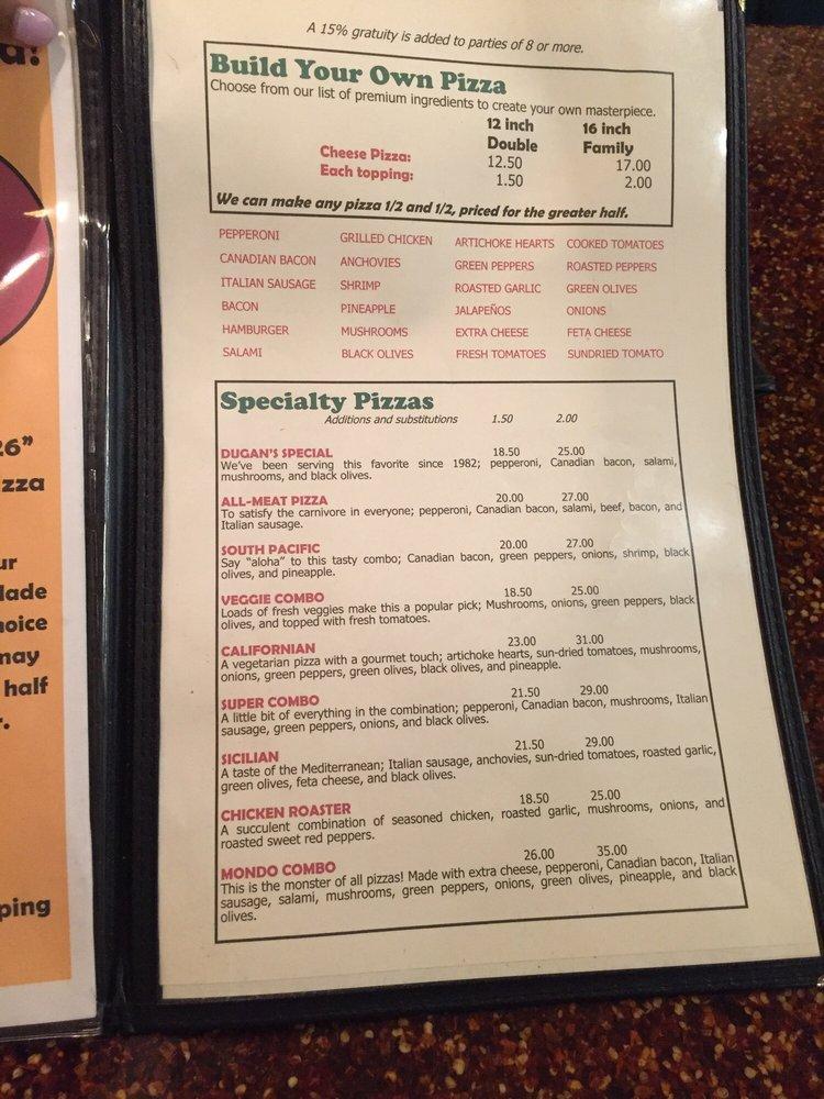 Menu at Dugan's Pizza pizzeria, Ocean Shores