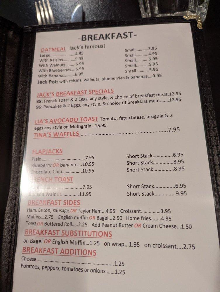 Menu at Jack's Cafe, Verona