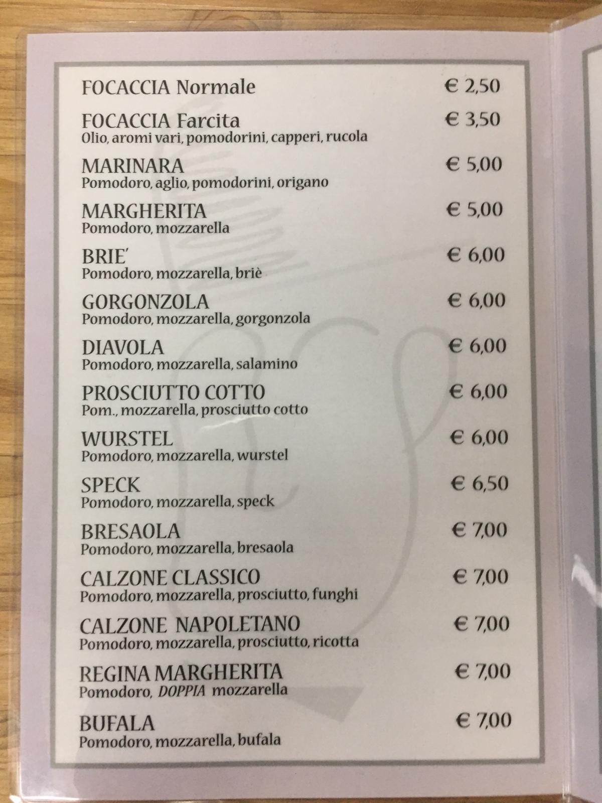 Menu da Da Vittorio pizzeria, Vicenza