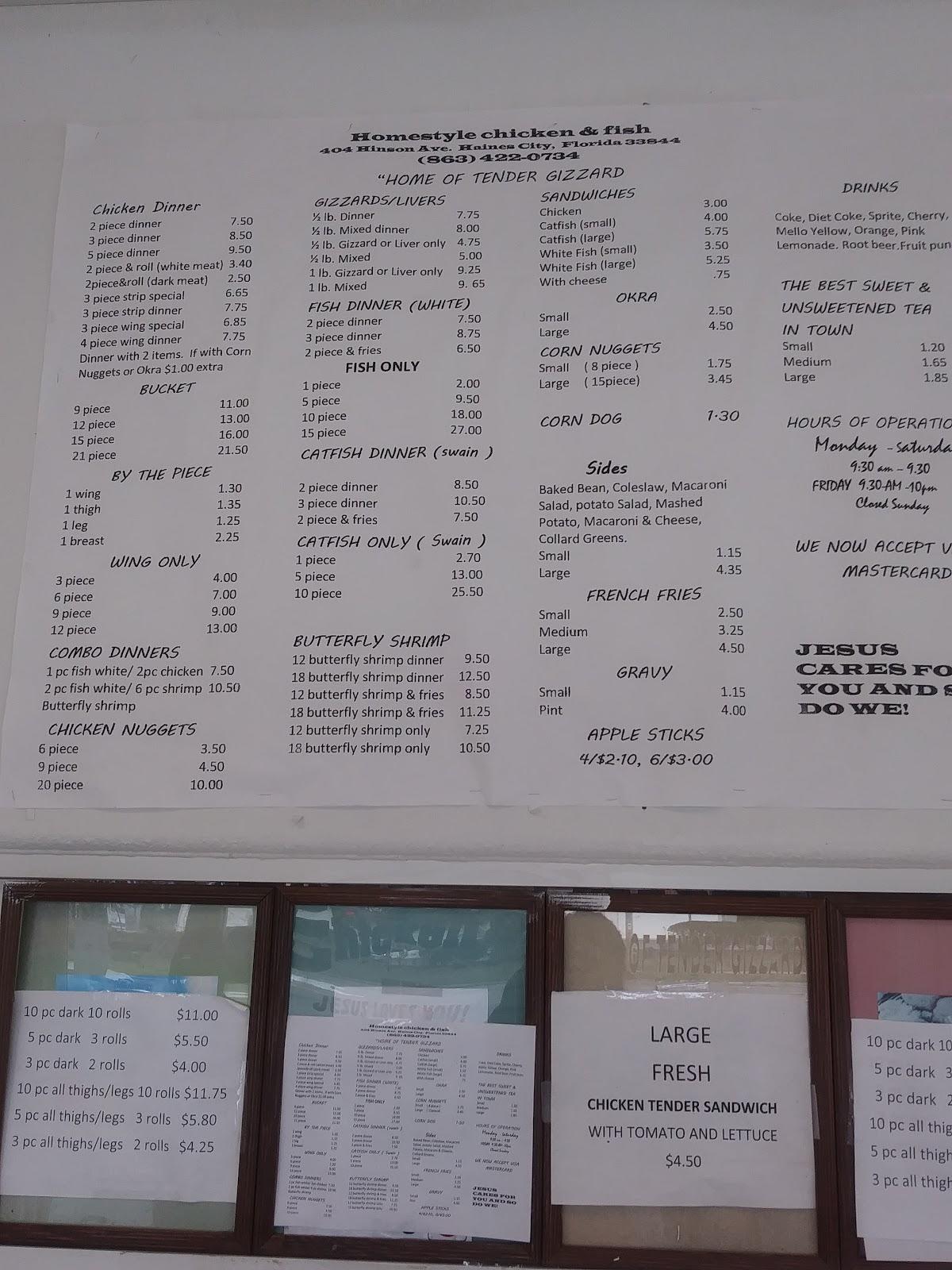Menu at Homestyle Chicken N Fish restaurant, Haines City