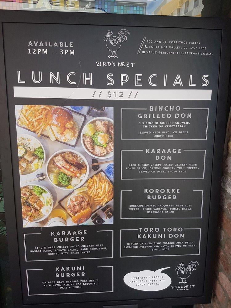 Menu at Bird's Nest Fortitude Valley restaurant, Brisbane City, Shop