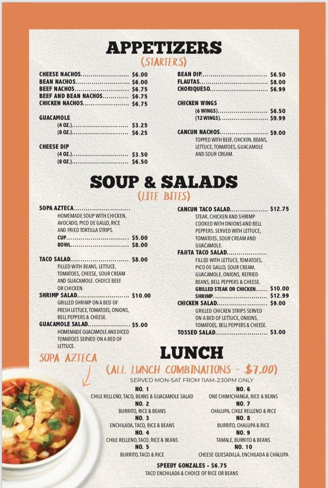 Menu at Cancun Mexican Restaurant Ottawa, Ottawa