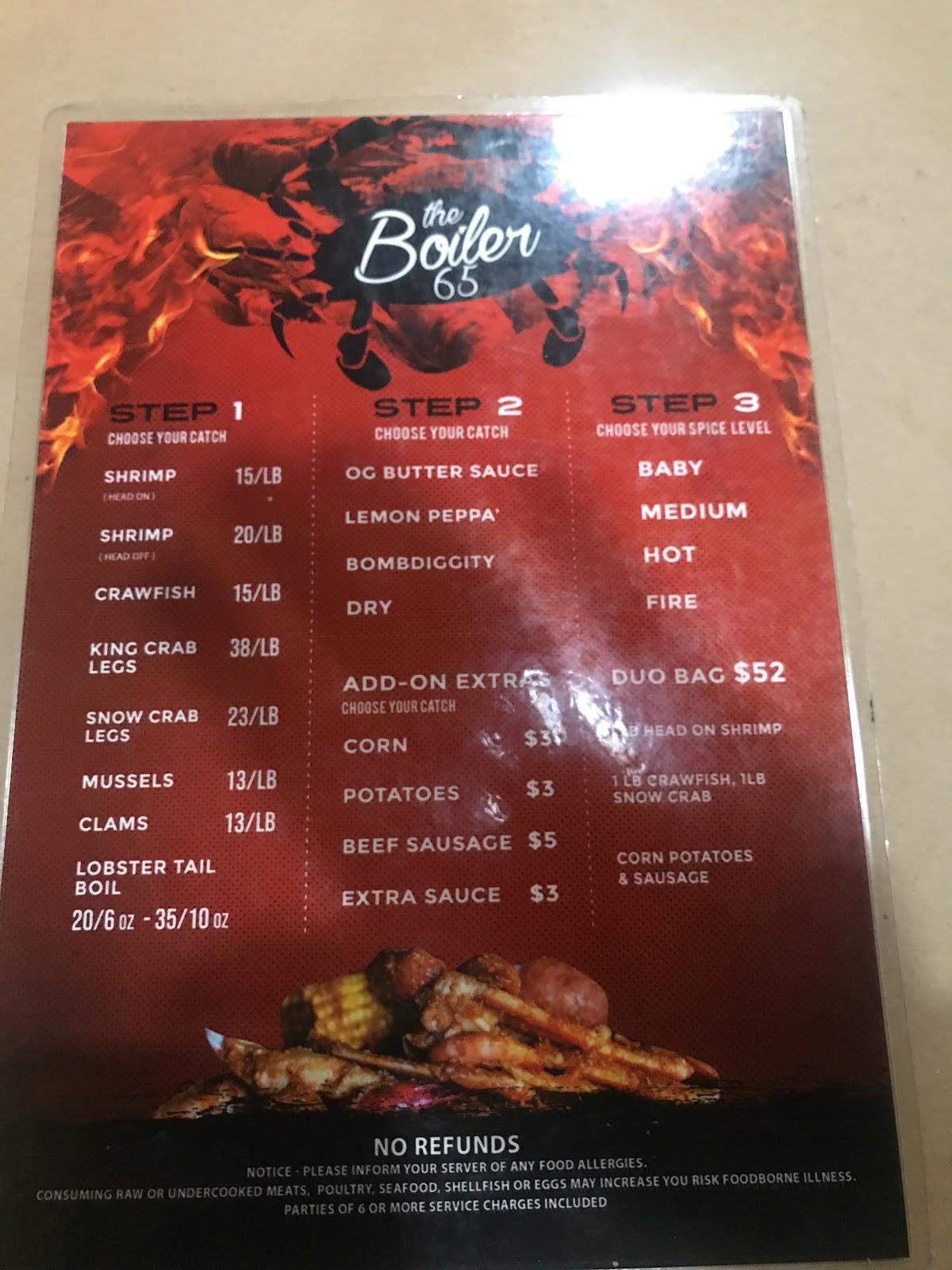 Menu at The Boiler 65 restaurant, Cleveland, Detroit Ave
