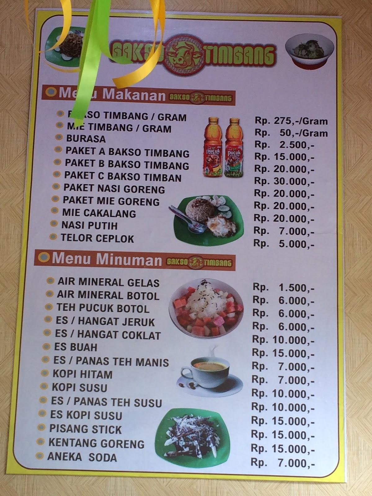 Menu At Bakso Timbang Restaurant Kasintuwu