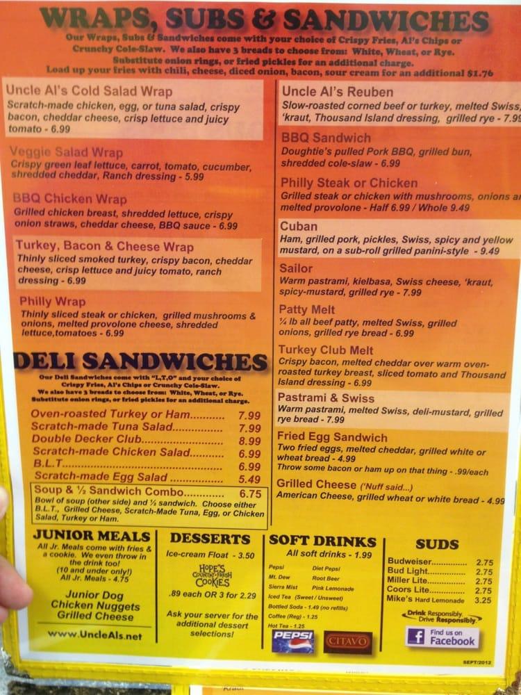 Menu at Famous Uncle Al's @ Kemps River restaurant, Virginia Beach ...