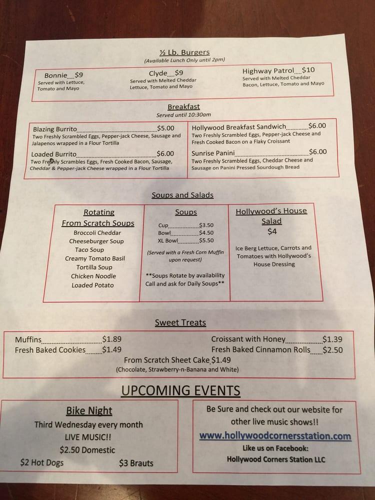 Menu at Hollywood Corners restaurant, Norman