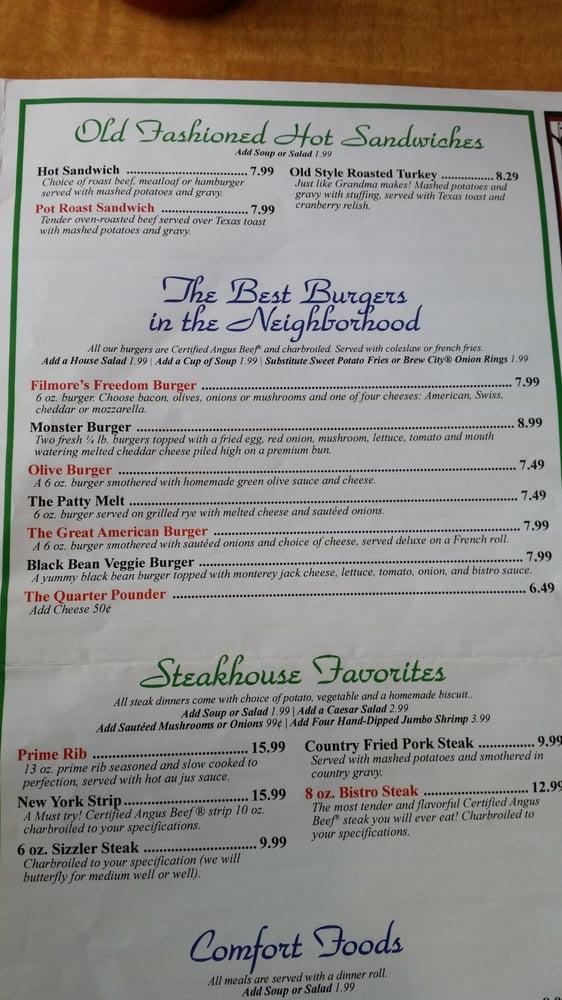 Menu at J W Filmore's Family Restaurant, Petoskey