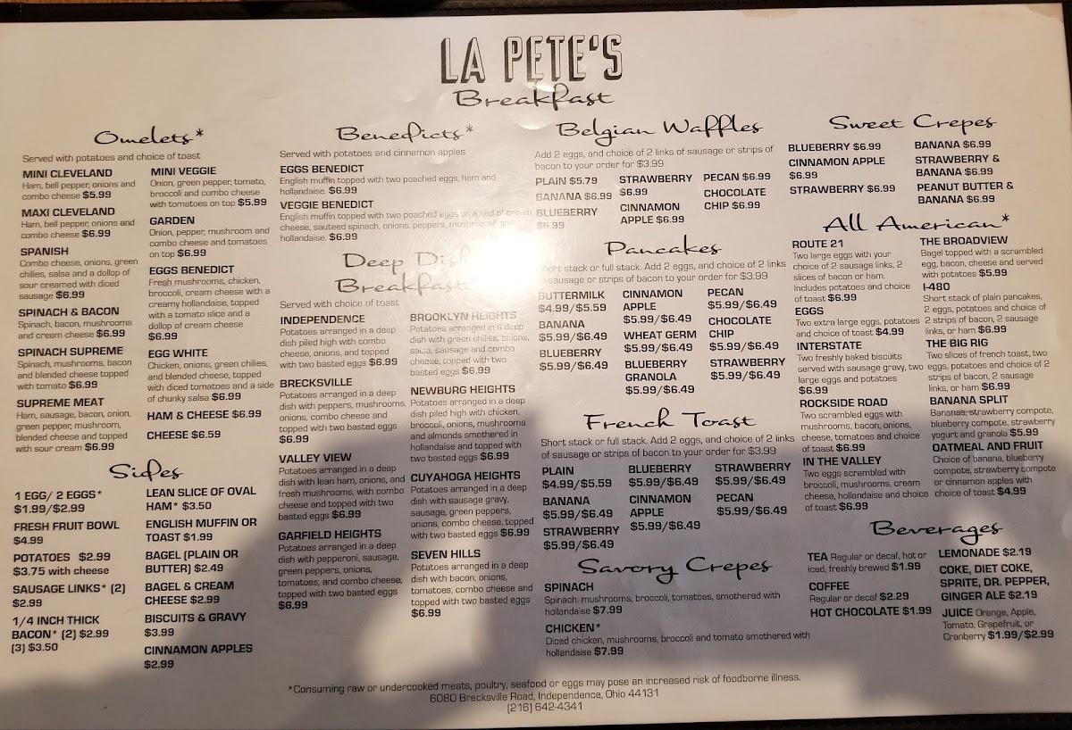 Carta De Pizzería La Petes Independence