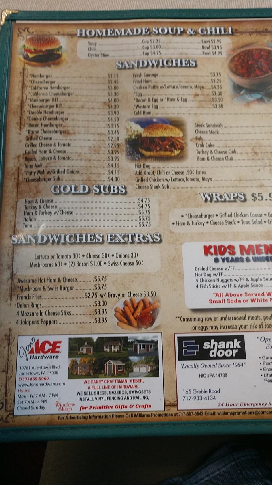 Menu at Miller's Restaurant, Jonestown, PA-72