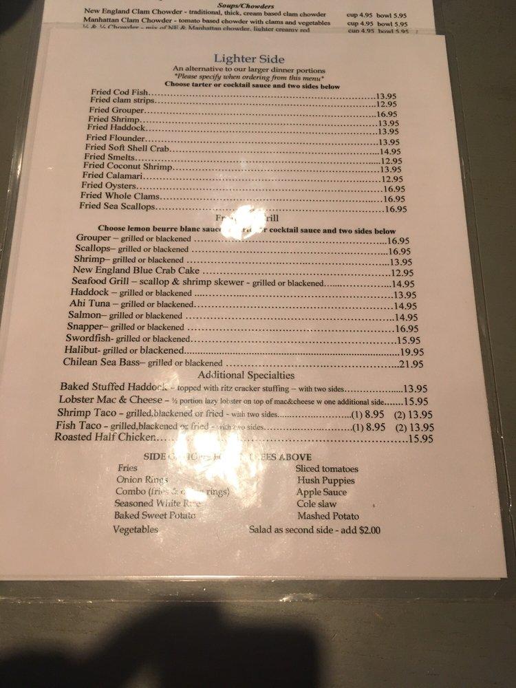 Menu at Steamers of Naples restaurant, Naples