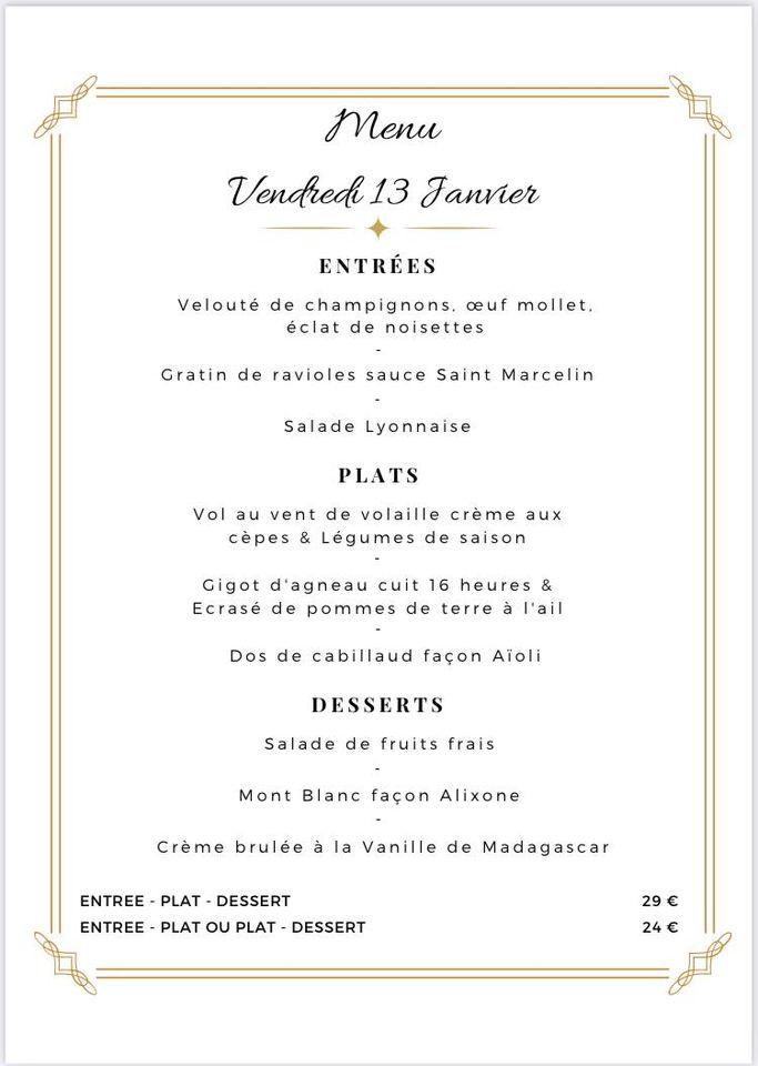 Menu de Le Modjo