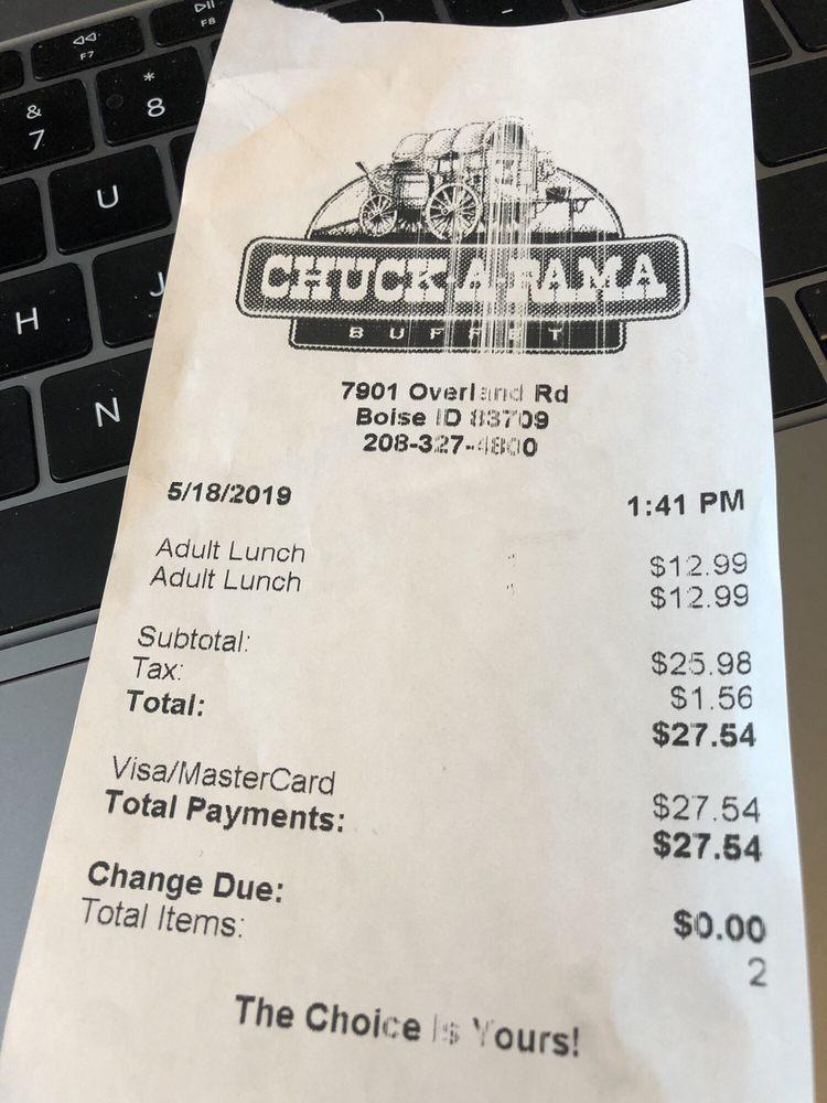 Menu at ChuckARama Buffet restaurant, Boise