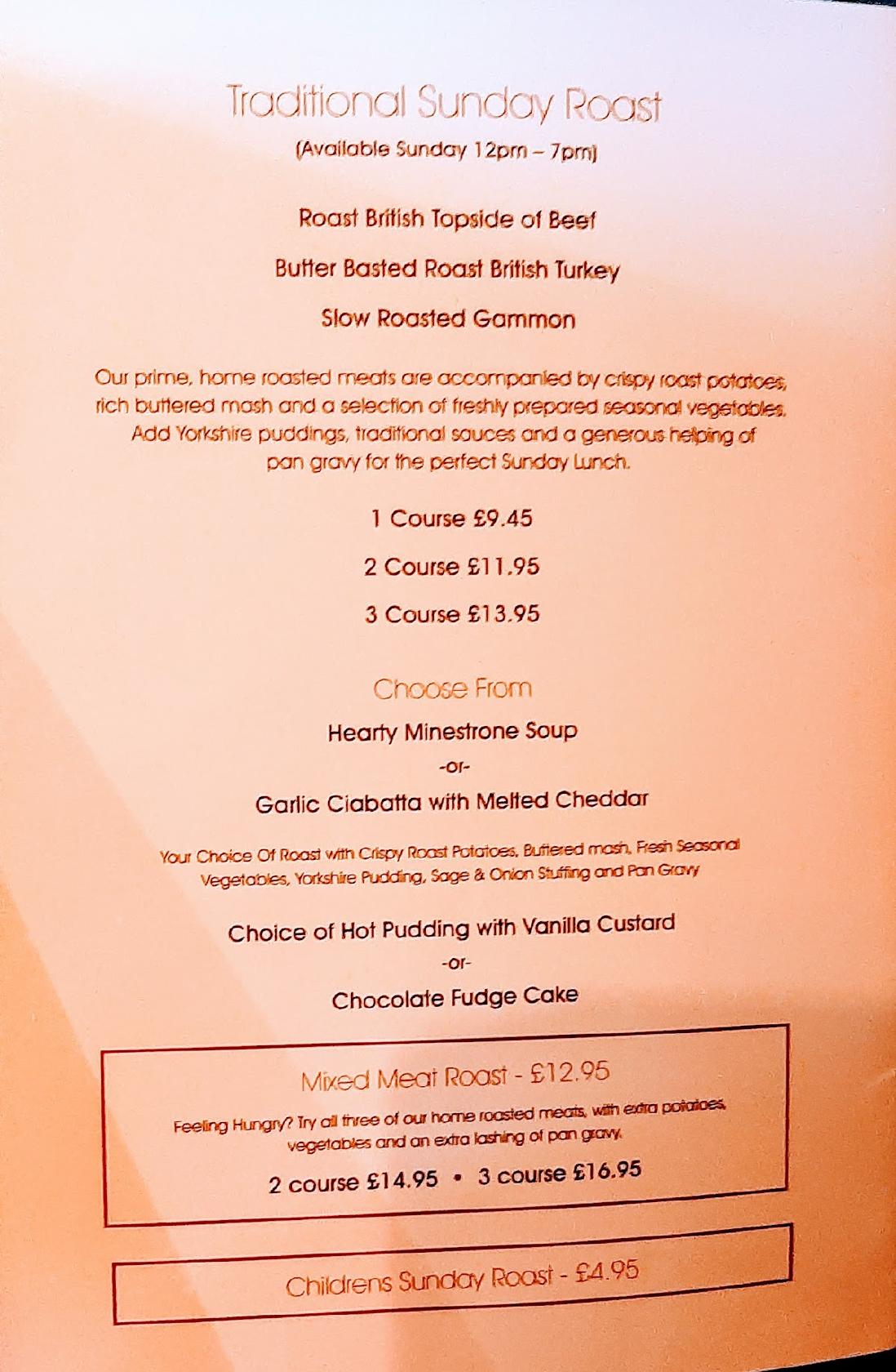 Menu at Comfortable Gill pub & bar, Warrington