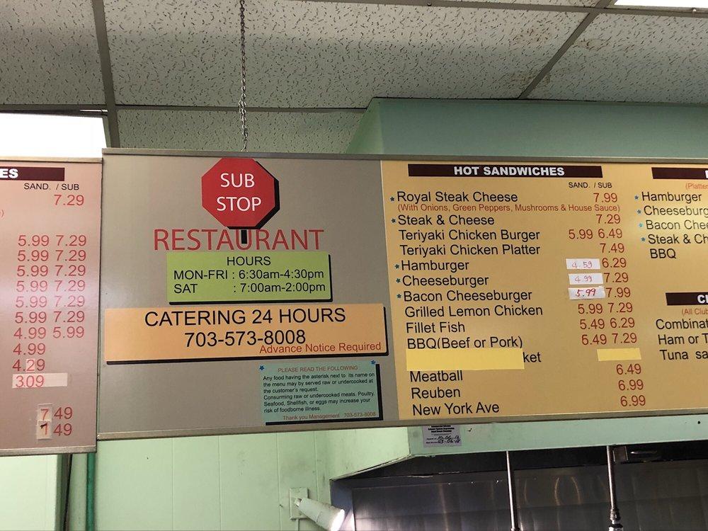 Menu at Sub Stop restaurant, Merrifield