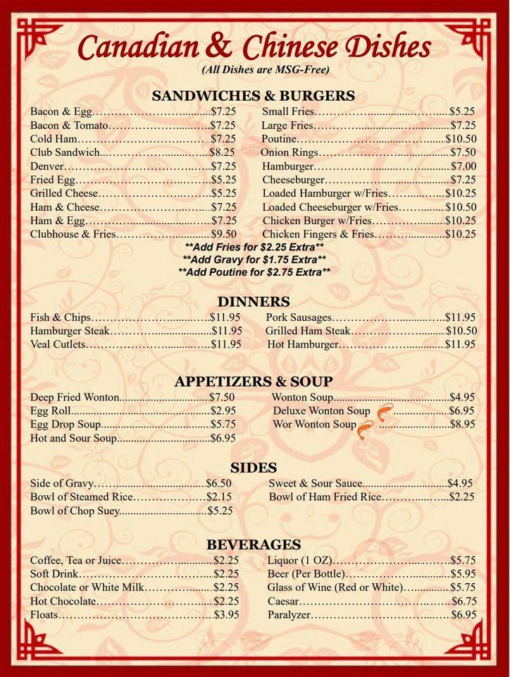 Menu at Chen's Garden restaurant, Grenfell
