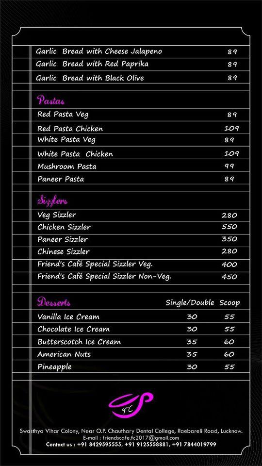 Friends Cafe menu