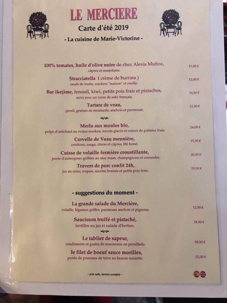 Menu at Léon Lyon Mercière restaurant, Lyon, à l'angle de la