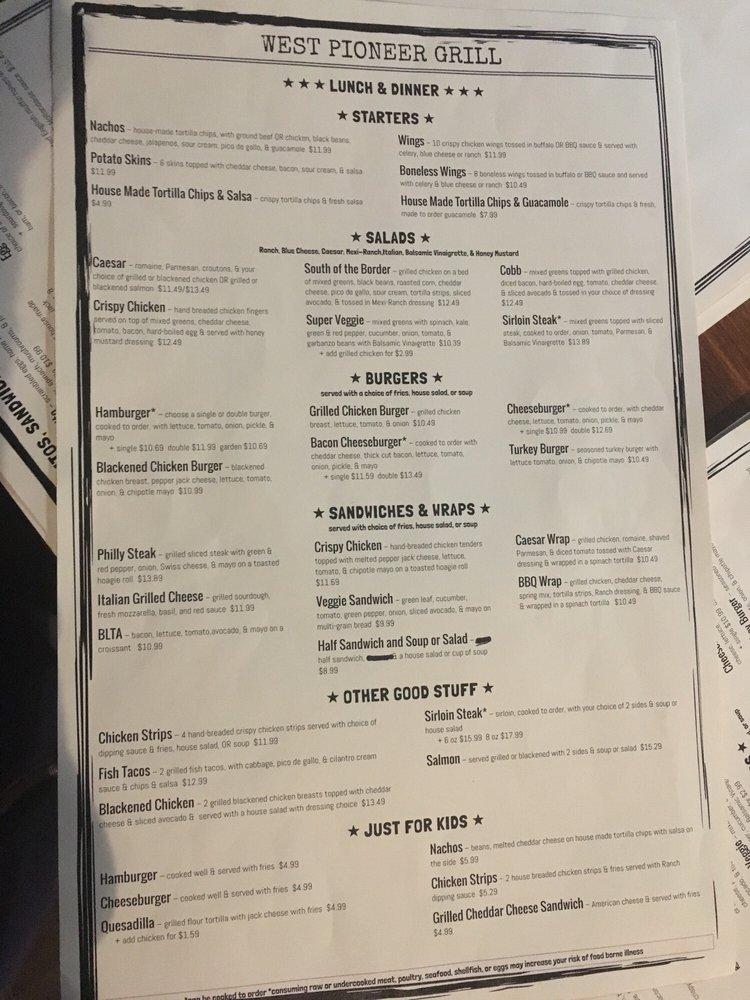 Menu at West Pioneer Grill restaurant, Puyallup