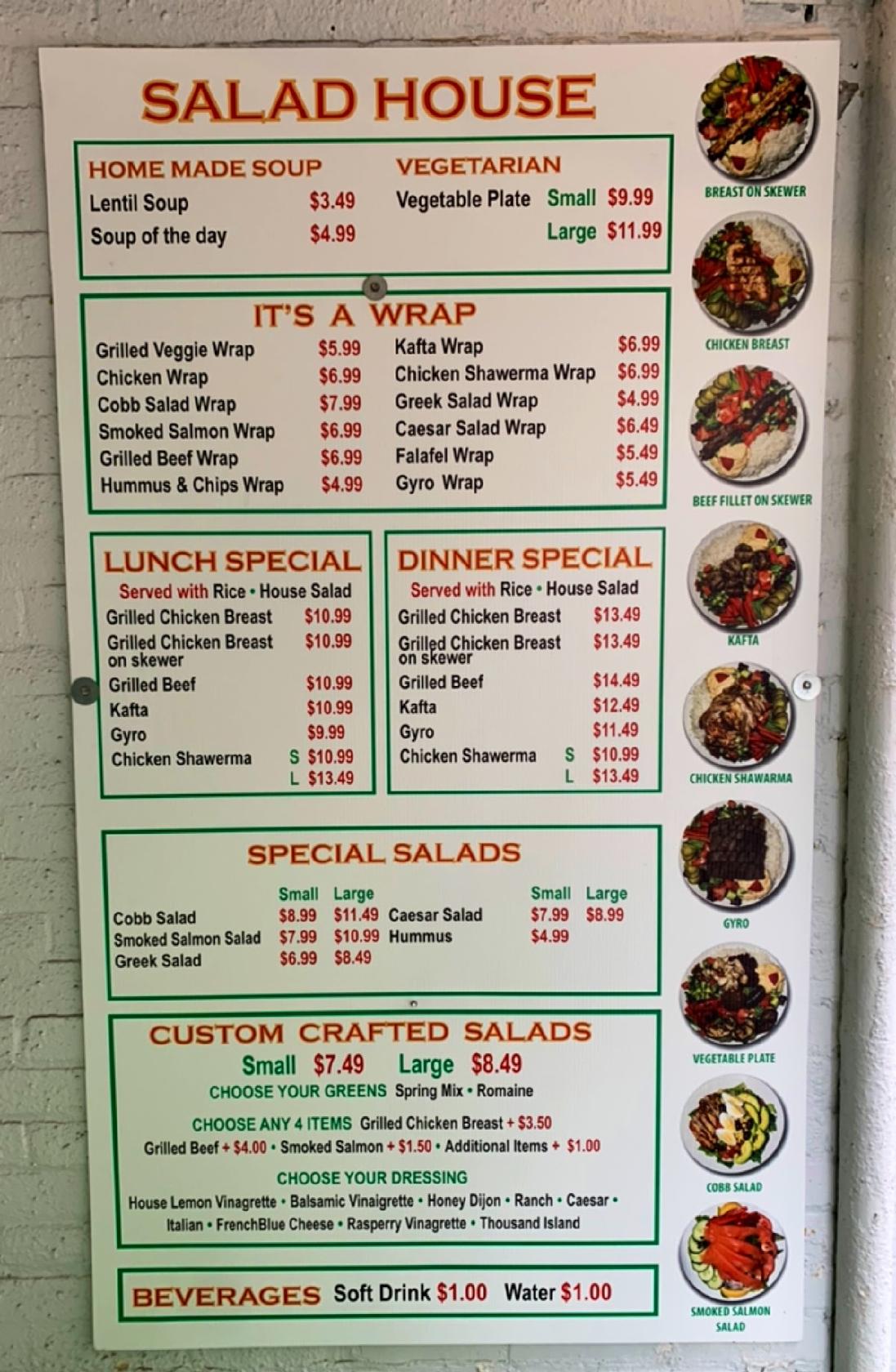 Menu at The Salad House restaurant, Toronto