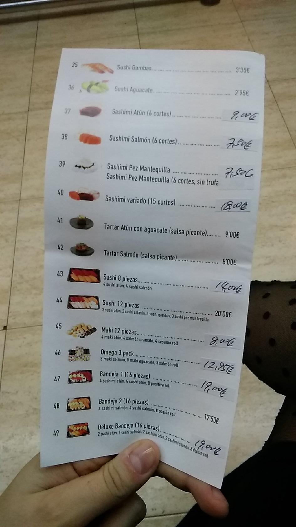 Menu at Cafetería Lunasol, Vinaròs