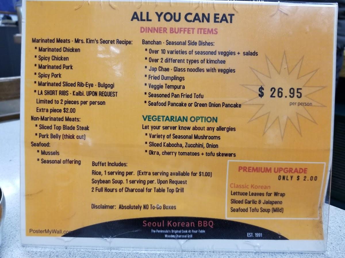 Menu at SK Seoul Kalbi Korean BBQ, San Bruno